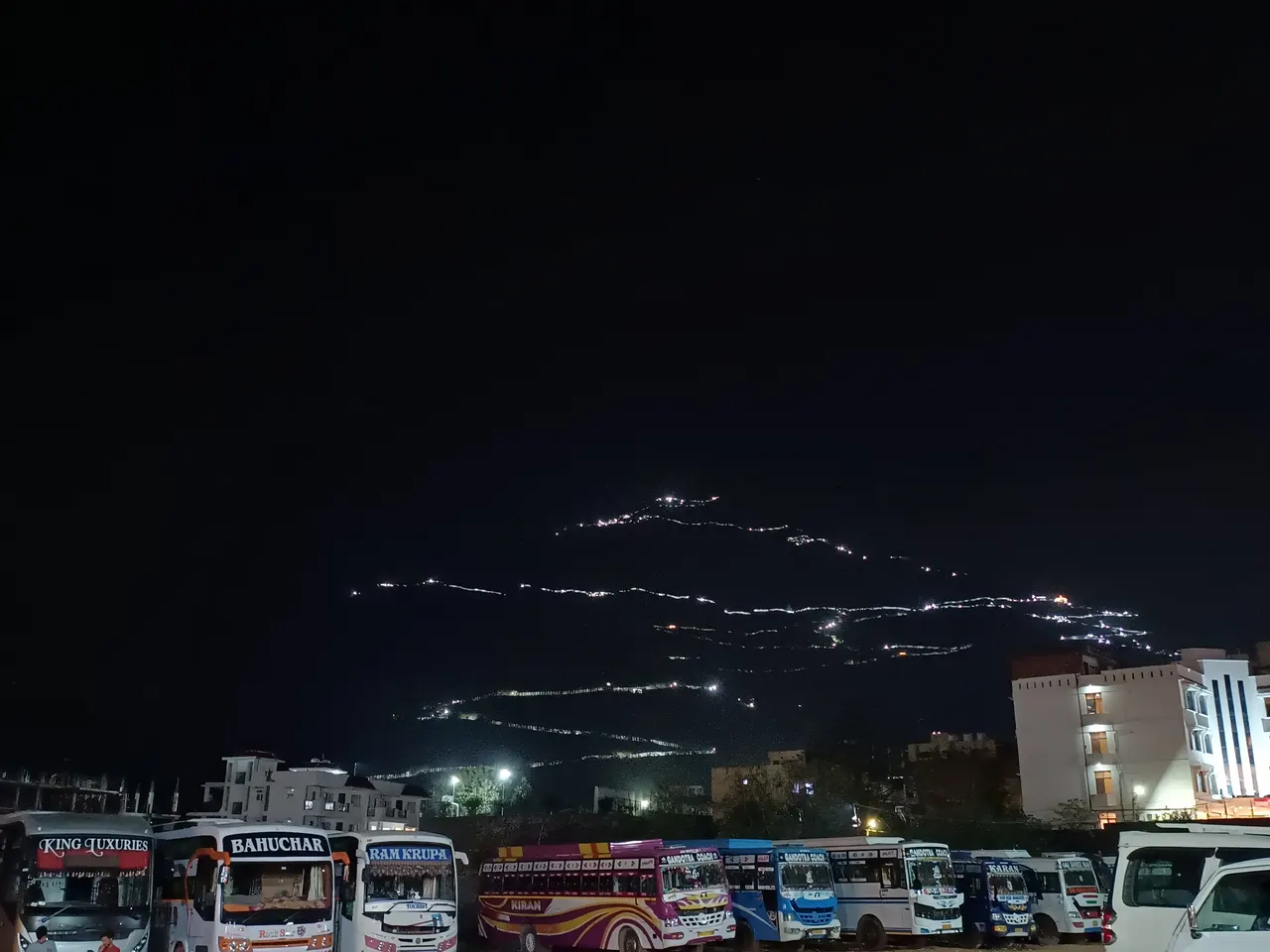 The lit track at night